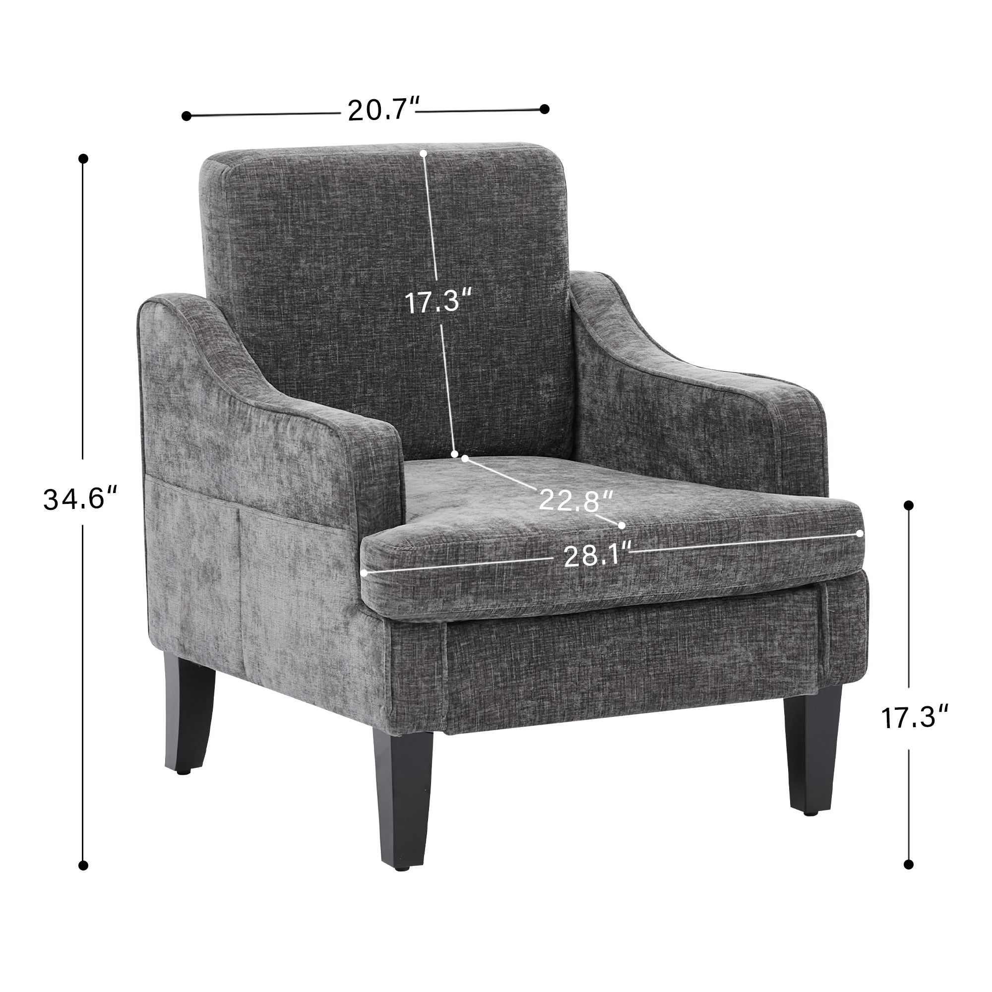 Sessel mit Armlehnen aus Chenille-Stoff
