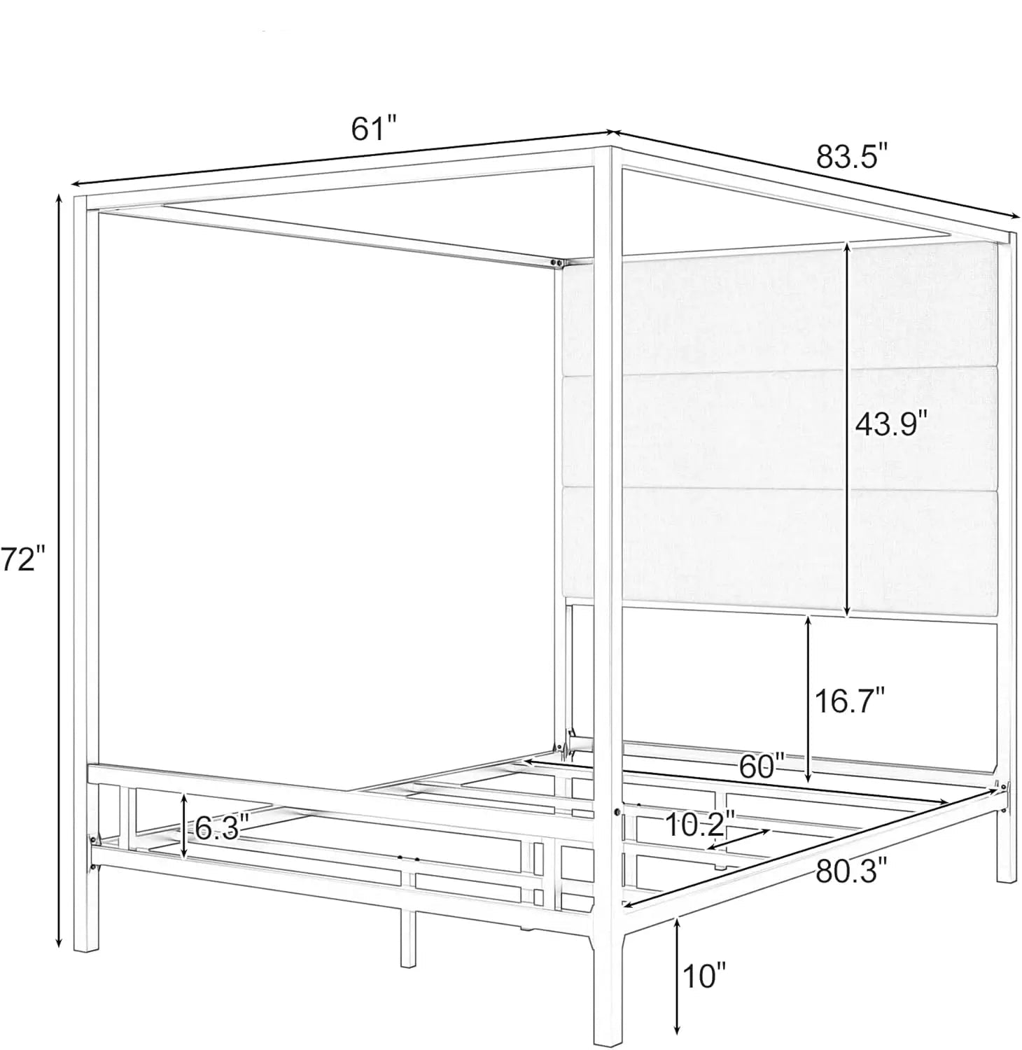 Metall-Himmelbett mit Stauraum